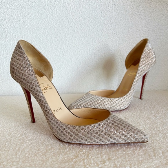 Christian Louboutin Iriza 100 Metallic Nude D’Orsay Pointed Toe Heels Size EU 40 - Picture 3 of 12